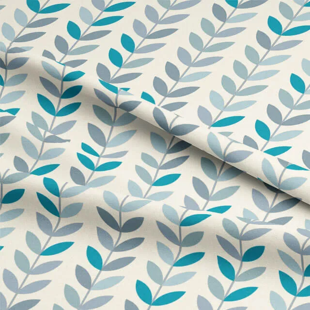 Scandi Stem Cotton Curtain Fabric - Azure