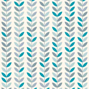 Scandi Stem Cotton Curtain Fabric - Azure