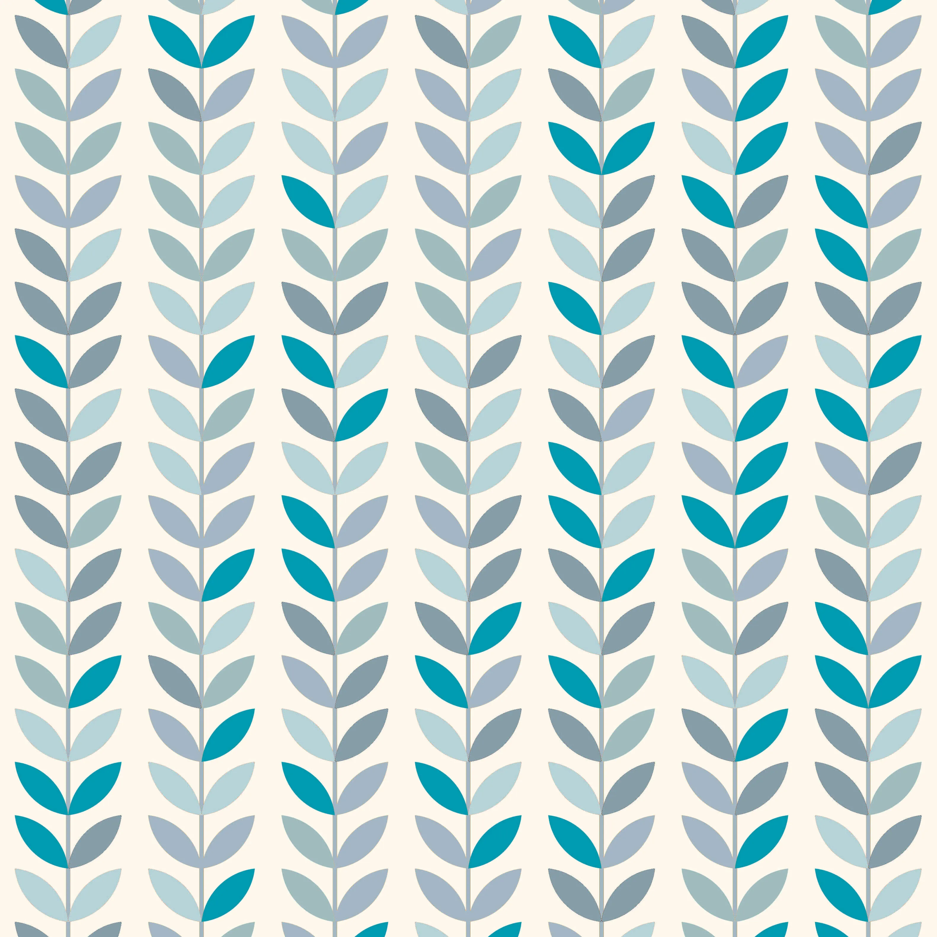 Scandi Stem Cotton Curtain Fabric - Azure
