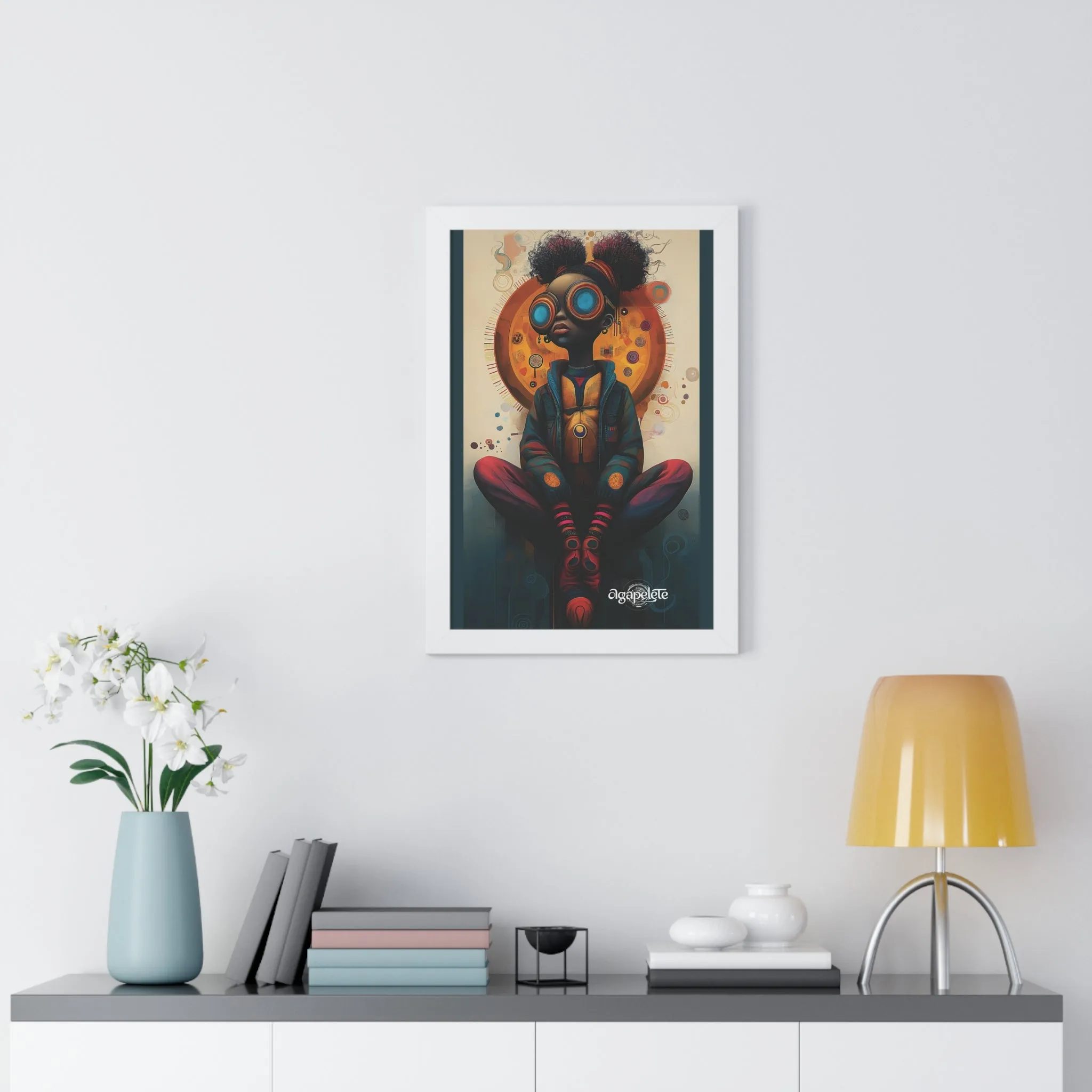 Solar Nexus Framed Vertical Poster, Young Visionary Art Print for Home Decor, Solar Inspired Wall Art, Futuristic Poster, Contemporary