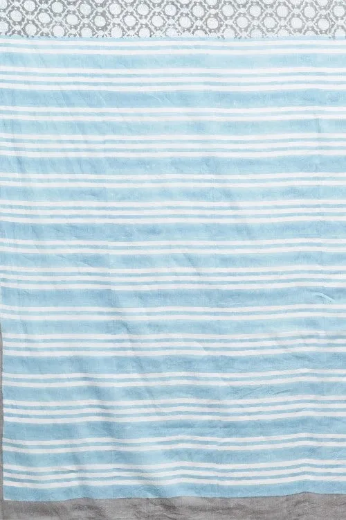 Sooti Syahi "Paradise Sky Blue" Handblock Print Mul Cotton Saree