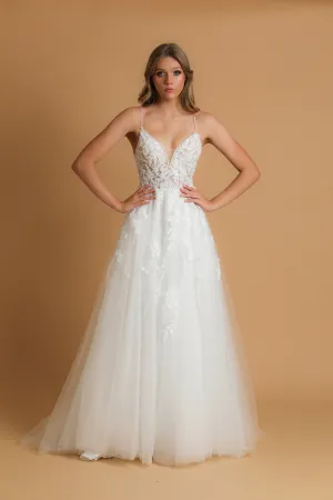 V neck floral Aline wedding dress