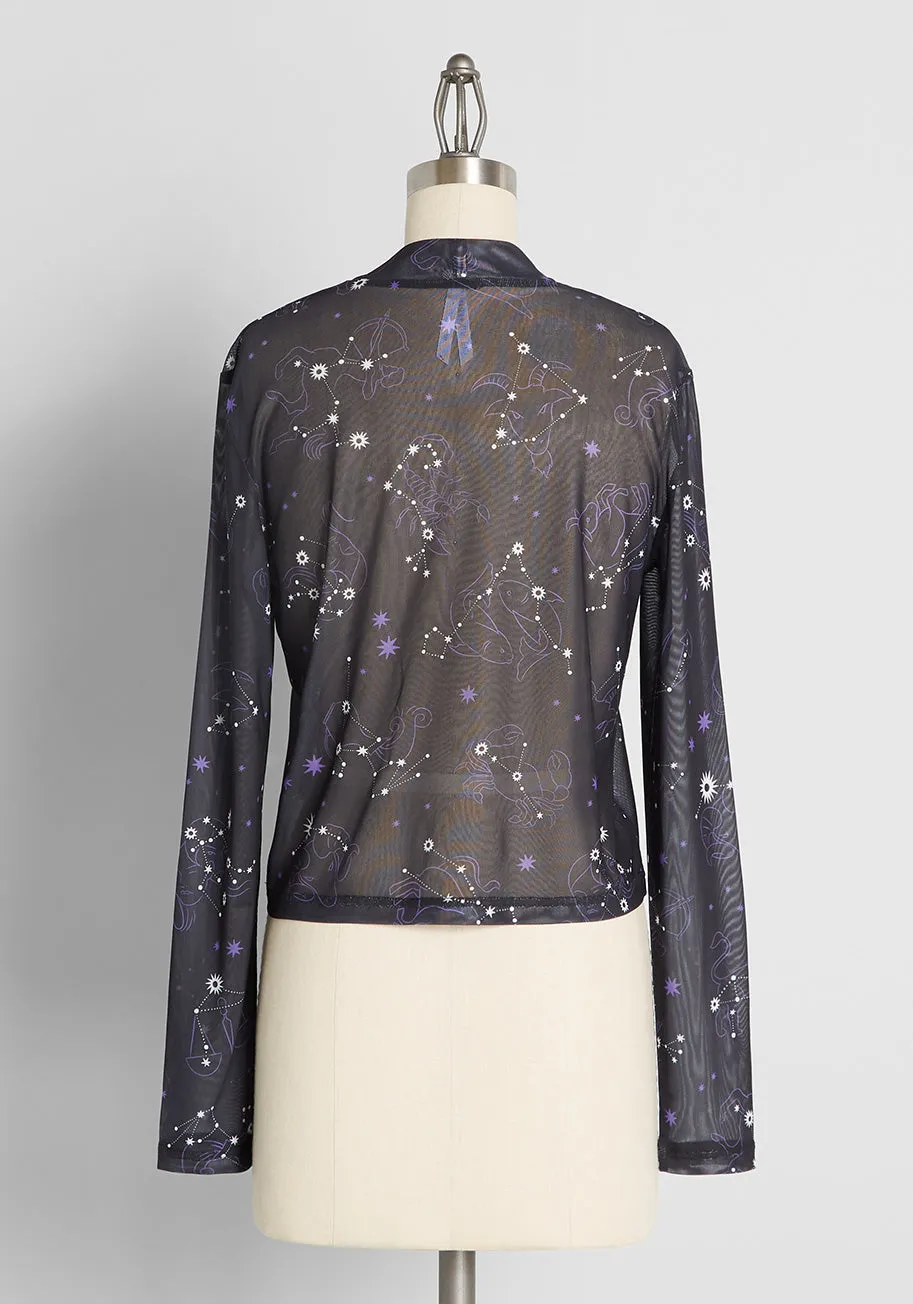 Zest Of The Zodiac Mesh Mock Neck Top